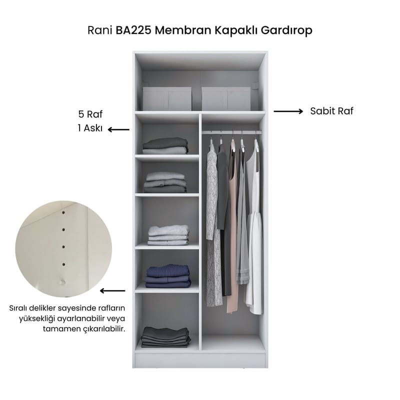 Garderobeskap Wallxpert Dara BA225 (90 x 210 x 57,5 cm) Hvit - Hvit - Oppbevaring - Klesoppbevaring - Garderober & garderobesystem - Garderobeskap & klesskap