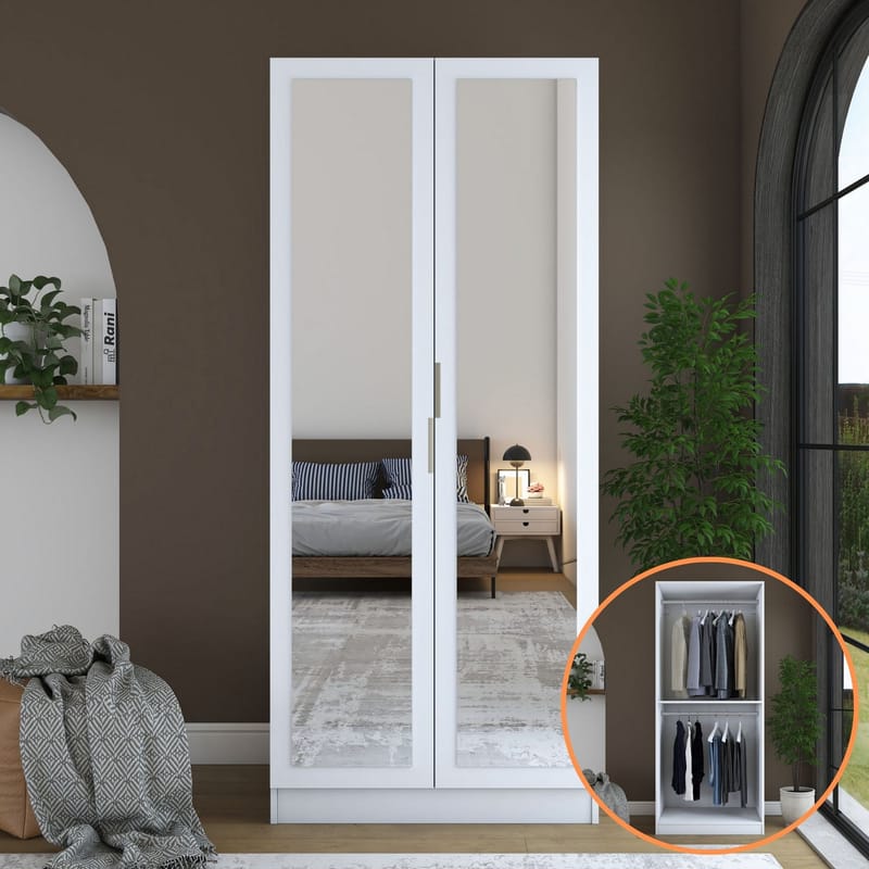 Garderobeskap Wallxpert Dara BA230 (90 x 210 x 57,5 cm) hvit - Hvit - Oppbevaring - Klesoppbevaring - Garderober & garderobesystem - Garderobeskap & klesskap