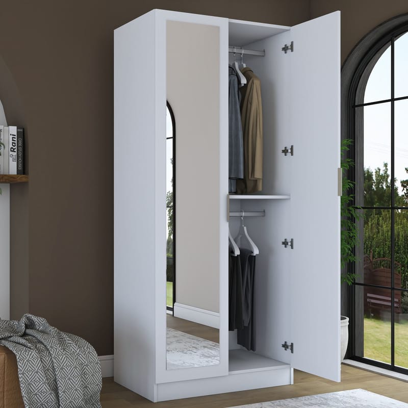 Garderobeskap Wallxpert Dara BA230 (90 x 210 x 57,5 cm) hvit - Hvit - Oppbevaring - Klesoppbevaring - Garderober & garderobesystem - Garderobeskap & klesskap