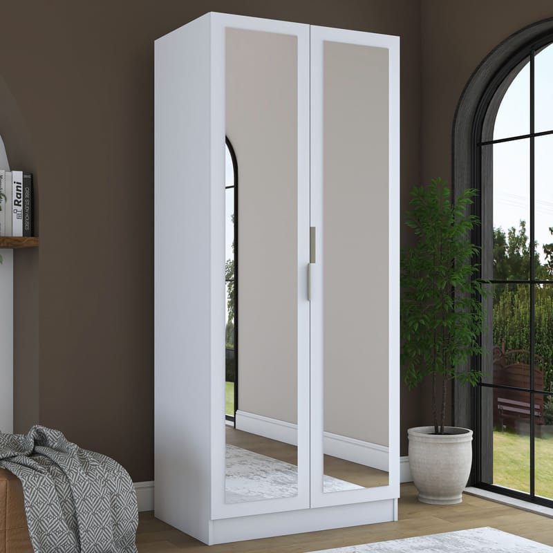 Garderobeskap Wallxpert Dara BA230 (90 x 210 x 57,5 cm) hvit - Hvit - Oppbevaring - Klesoppbevaring - Garderober & garderobesystem - Garderobeskap & klesskap