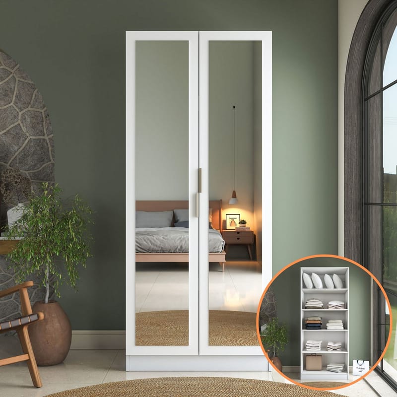 Garderobeskap Wallxpert Dara BA231 (90 x 210 x 57,5 cm) Hvit - Hvit - Oppbevaring - Klesoppbevaring - Garderober & garderobesystem - Garderobeskap & klesskap