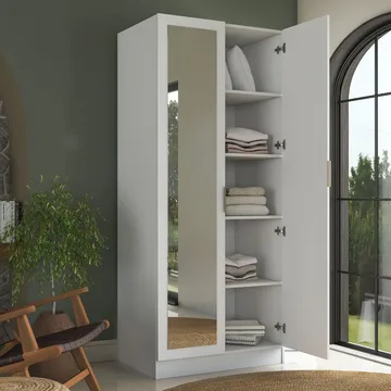 Garderobeskap Wallxpert Dara BA231 (90 x 210 x 57,5 cm) Hvit - Hvit - Oppbevaring - Klesoppbevaring - Garderober & garderobesystem - Garderobeskap & klesskap