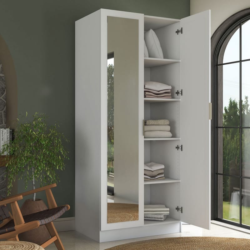 Garderobeskap Wallxpert Dara BA231 (90 x 210 x 57,5 cm) Hvit - Hvit - Oppbevaring - Klesoppbevaring - Garderober & garderobesystem - Garderobeskap & klesskap