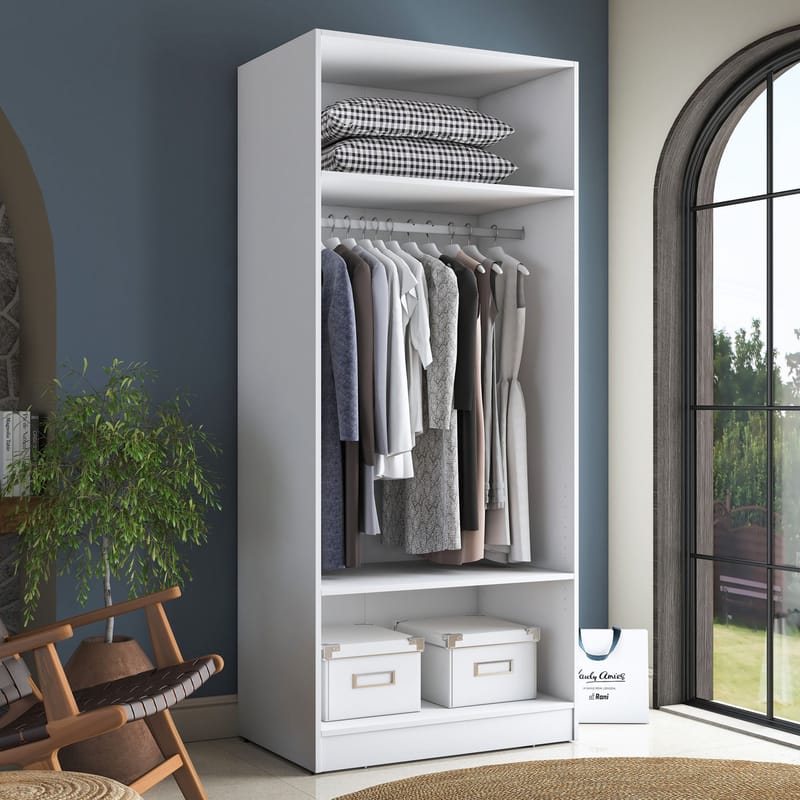 Garderobeskap Wallxpert Dara BA232 (90 x 210 x 57,5 cm) hvit - Hvit - Oppbevaring - Klesoppbevaring - Garderober & garderobesystem - Garderobeskap & klesskap
