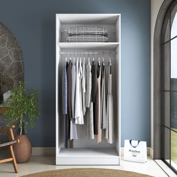 Garderobeskap Wallxpert Dara BA232 (90 x 210 x 57,5 cm) hvit - Hvit - Oppbevaring - Klesoppbevaring - Garderober & garderobesystem - Garderobeskap & klesskap