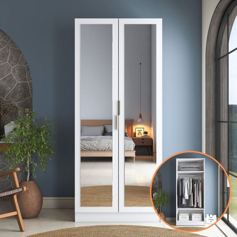 Garderobeskap Wallxpert Dara BA232 (90 x 210 x 57,5 cm) hvit - Hvit - Oppbevaring - Klesoppbevaring - Garderober & garderobesystem - Garderobeskap & klesskap