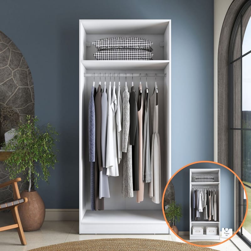 Garderobeskap Wallxpert Dara BA232 (90 x 210 x 57,5 cm) hvit - Hvit - Oppbevaring - Klesoppbevaring - Garderober & garderobesystem - Garderobeskap & klesskap