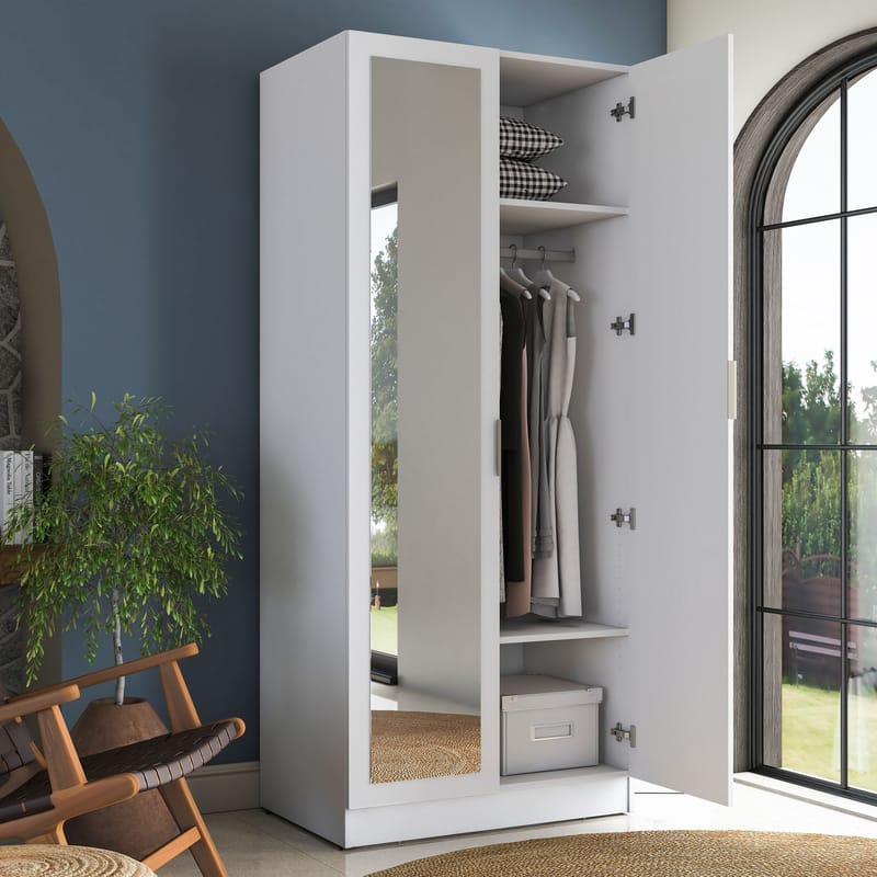 Garderobeskap Wallxpert Dara BA232 (90 x 210 x 57,5 cm) hvit - Hvit - Oppbevaring - Klesoppbevaring - Garderober & garderobesystem - Garderobeskap & klesskap