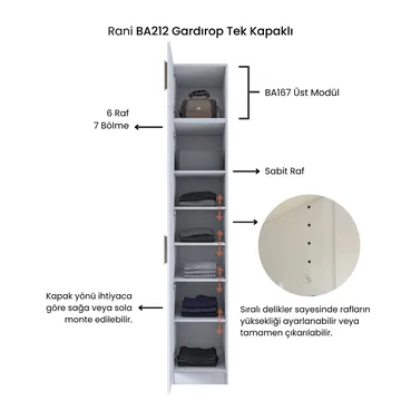 Garderobeskap Wallxpert Eska (45 x 255 x 57,5 cm) Hvit - Hvit - Oppbevaring - Klesoppbevaring - Garderober & garderobesystem - Garderobeskap & klesskap