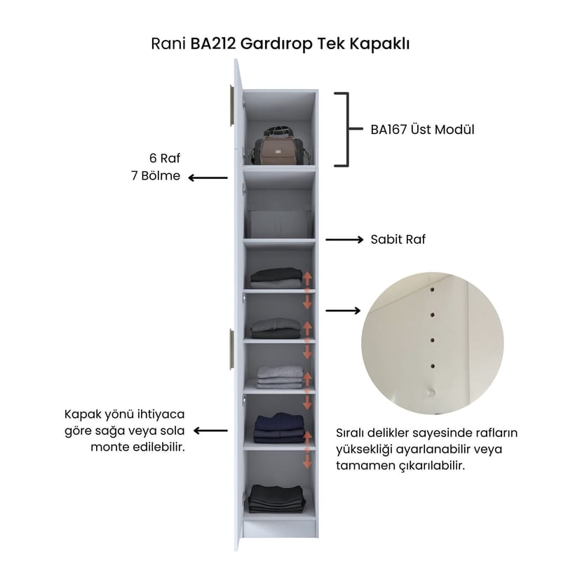 Garderobeskap Wallxpert Eska (45 x 255 x 57,5 cm) Hvit - Hvit - Oppbevaring - Klesoppbevaring - Garderober & garderobesystem - Garderobeskap & klesskap