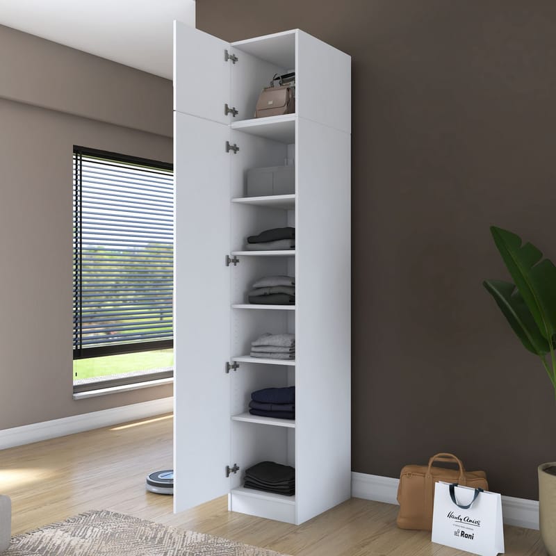 Garderobeskap Wallxpert Eska (45 x 255 x 57,5 cm) Hvit - Hvit - Oppbevaring - Klesoppbevaring - Garderober & garderobesystem - Garderobeskap & klesskap