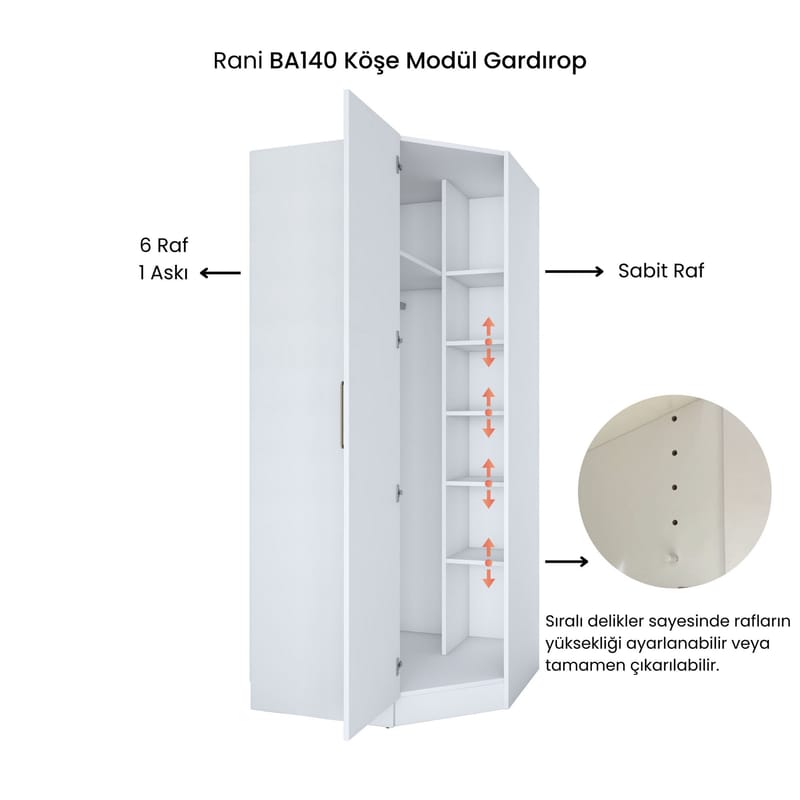Garderobeskap Wallxpert Gala Shelf BA140 (91 x 210 x 57,5 cm) hvit - Hvit - Oppbevaring - Klesoppbevaring - Garderober & garderobesystem - Garderobeskap & klesskap