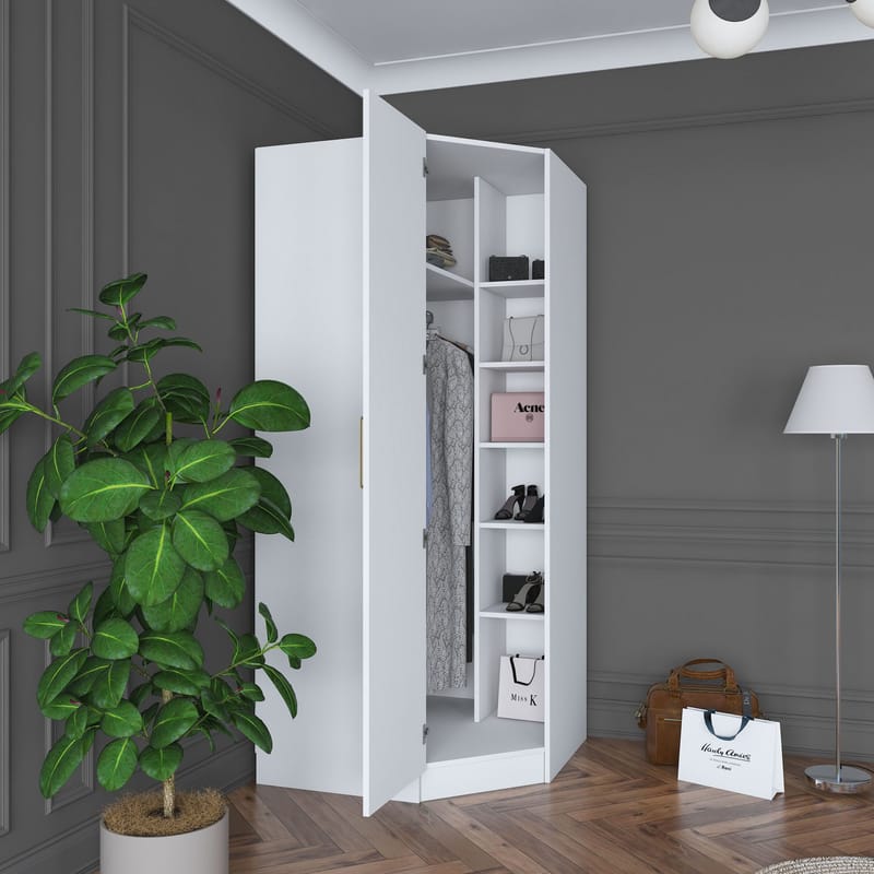 Garderobeskap Wallxpert Gala Shelf BA183 (91 x 210 x 57,5 cm) hvit - Hvit - Oppbevaring - Klesoppbevaring - Garderober & garderobesystem - Garderobeskap & klesskap