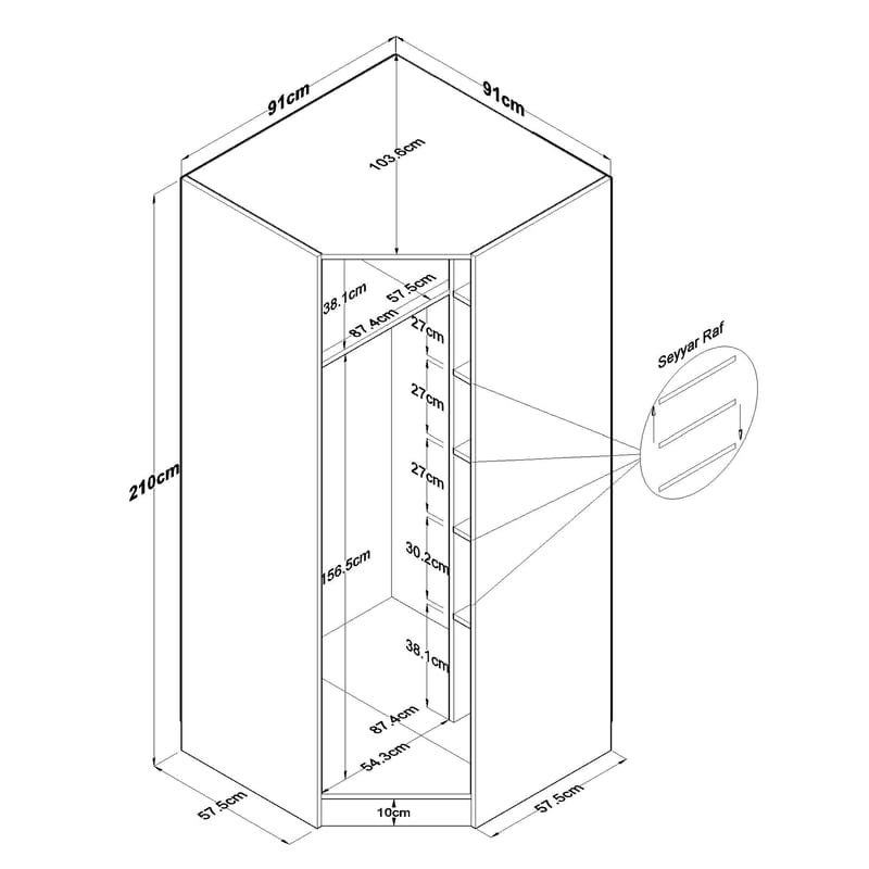 Garderobeskap Wallxpert Gala Shelf BA183 (91 x 210 x 57,5 cm) hvit - Hvit - Oppbevaring - Klesoppbevaring - Garderober & garderobesystem - Garderobeskap & klesskap