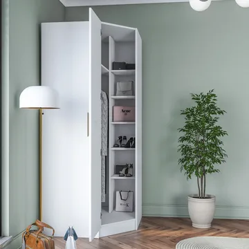 Garderobeskap Wallxpert Gala Shelf BA191 (91 x 210 x 57,5 cm) Hvit - Hvit - Oppbevaring - Klesoppbevaring - Garderober & garderobesystem - Garderobeskap & klesskap