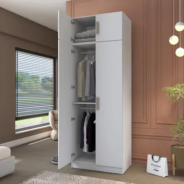 Garderobeskap Wallxpert Hyla v1 (90 x 255 x 57,5 cm) hvit - Hvit - Oppbevaring - Klesoppbevaring - Garderober & garderobesystem - Garderobeskap & klesskap