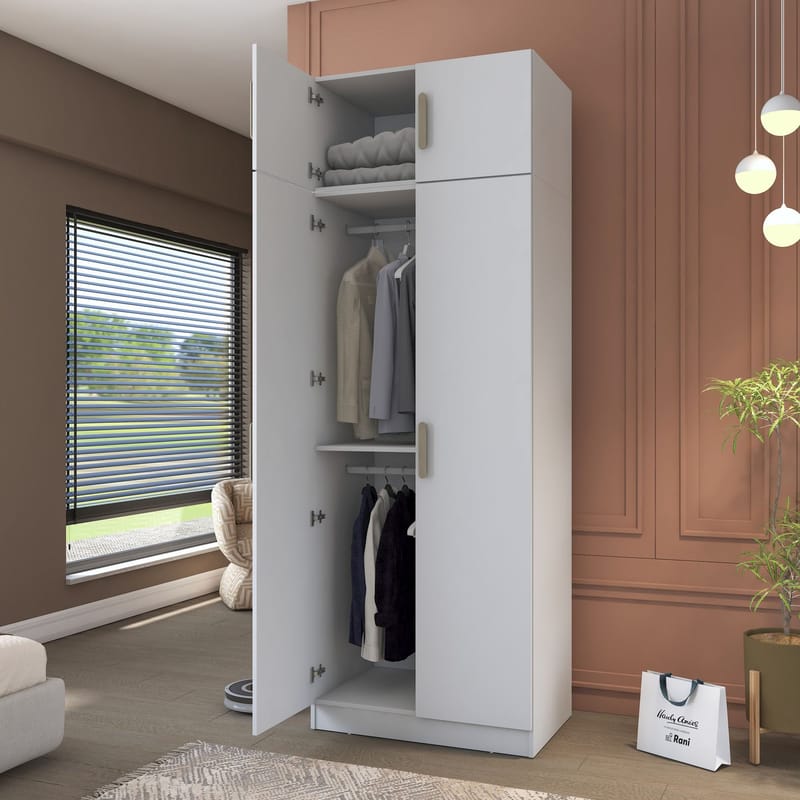 Garderobeskap Wallxpert Hyla v1 (90 x 255 x 57,5 cm) hvit - Hvit - Oppbevaring - Klesoppbevaring - Garderober & garderobesystem - Garderobeskap & klesskap