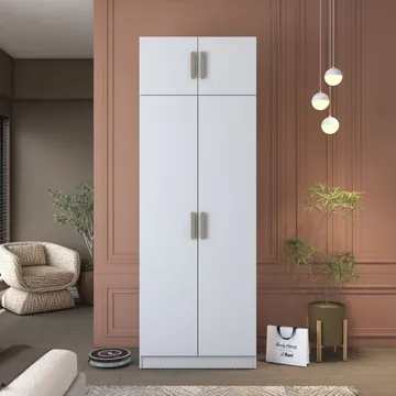 Garderobeskap Wallxpert Hyla v1 (90 x 255 x 57,5 cm) hvit - Hvit - Oppbevaring - Klesoppbevaring - Garderober & garderobesystem - Garderobeskap & klesskap