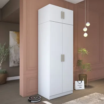 Garderobeskap Wallxpert Hyla v1 (90 x 255 x 57,5 cm) hvit - Hvit - Oppbevaring - Klesoppbevaring - Garderober & garderobesystem - Garderobeskap & klesskap