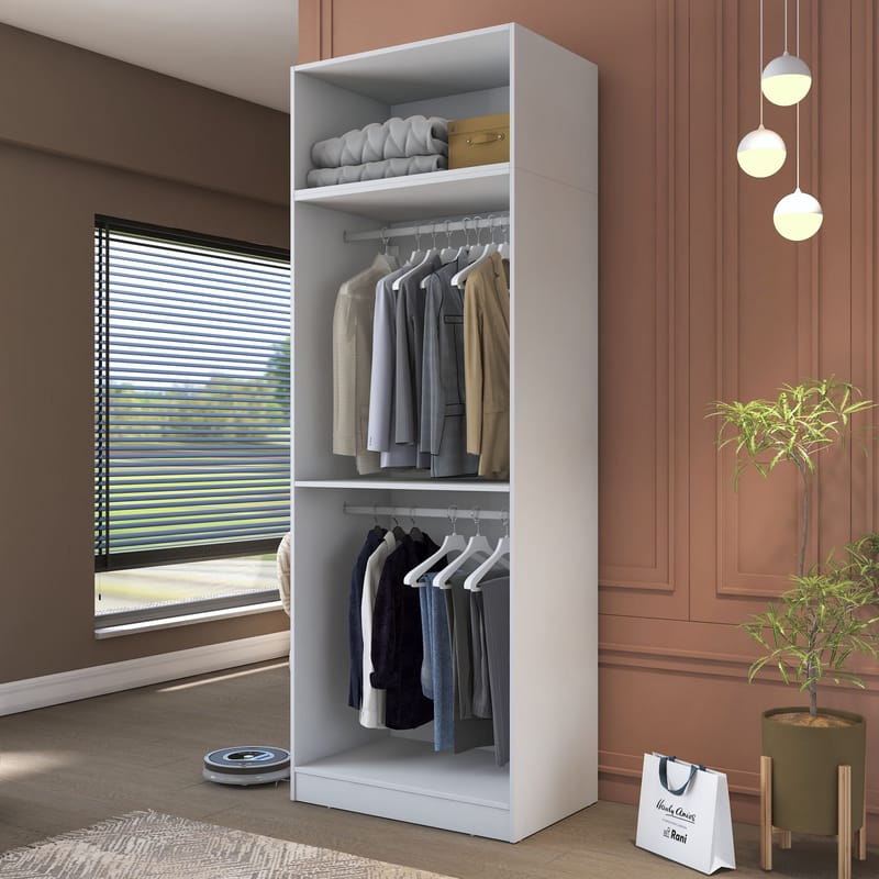 Garderobeskap Wallxpert Hyla v1 (90 x 255 x 57,5 cm) hvit - Hvit - Oppbevaring - Klesoppbevaring - Garderober & garderobesystem - Garderobeskap & klesskap