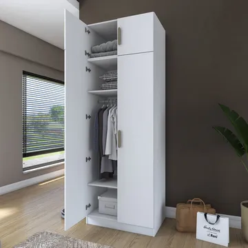 Garderobeskap Wallxpert Hyla v2 (90 x 255 x 57,5 cm) Hvit - Hvit - Oppbevaring - Klesoppbevaring - Garderober & garderobesystem - Garderobeskap & klesskap