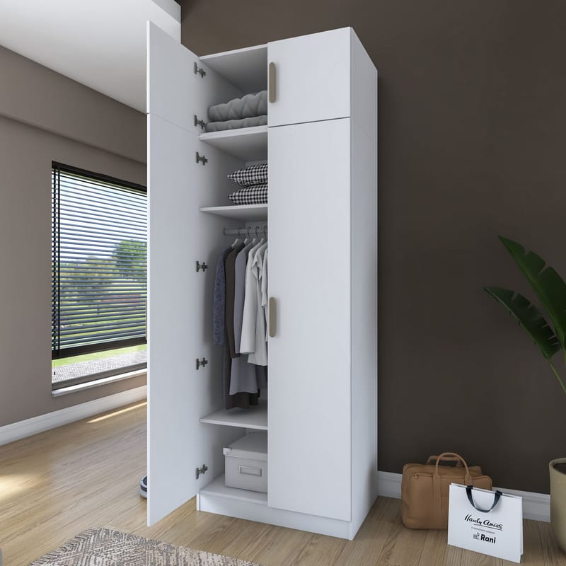 Garderobeskap Wallxpert Hyla v2 (90 x 255 x 57,5 cm) Hvit - Hvit - Oppbevaring - Klesoppbevaring - Garderober & garderobesystem - Garderobeskap & klesskap