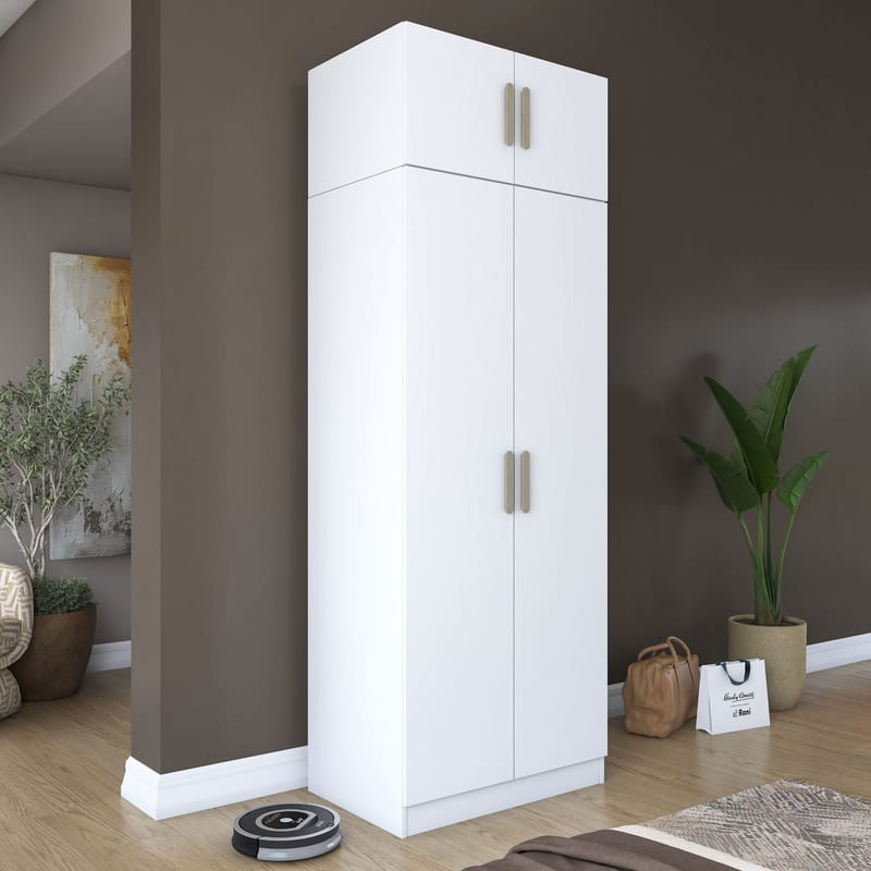 Garderobeskap Wallxpert Hyla v2 (90 x 255 x 57,5 cm) Hvit - Hvit - Oppbevaring - Klesoppbevaring - Garderober & garderobesystem - Garderobeskap & klesskap