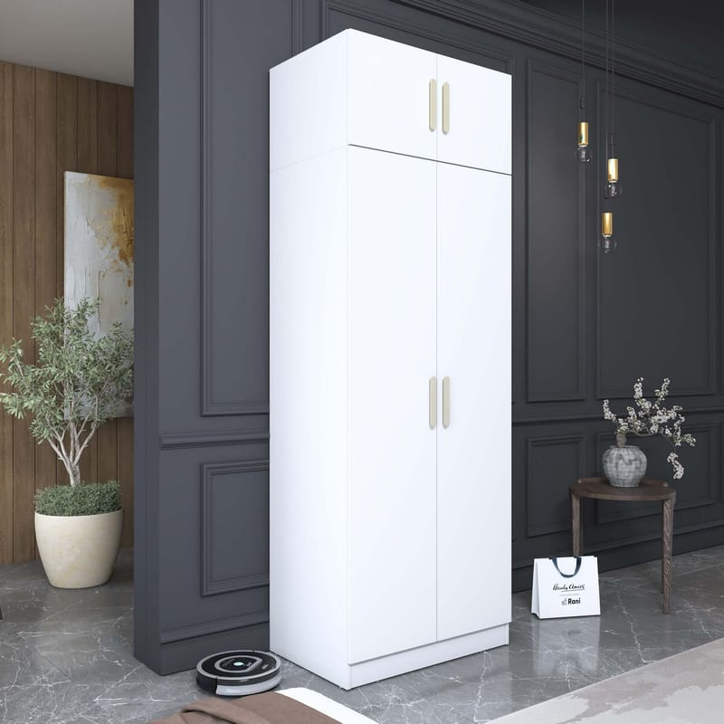 Garderobeskap Wallxpert Hyla v3 (90 x 255 x 57,5 cm) Hvit - Hvit - Oppbevaring - Klesoppbevaring - Garderober & garderobesystem - Garderobeskap & klesskap