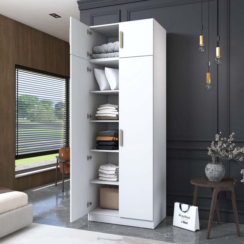 Garderobeskap Wallxpert Hyla v3 (90 x 255 x 57,5 cm) Hvit - Hvit - Oppbevaring - Klesoppbevaring - Garderober & garderobesystem - Garderobeskap & klesskap