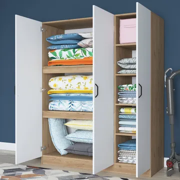 Garderobeskap Wallxpert Isla-hylle (145 x 181,9 x 55 cm) Valnøtt hvit - Valnøtt og hvit - Oppbevaring - Klesoppbevaring - Garderober & garderobesystem - Garderobeskap & klesskap