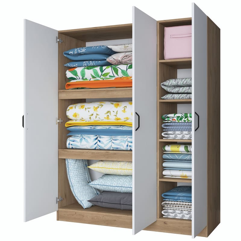 Garderobeskap Wallxpert Isla-hylle (145 x 181,9 x 55 cm) Valnøtt hvit - Valnøtt og hvit - Oppbevaring - Klesoppbevaring - Garderober & garderobesystem - Garderobeskap & klesskap
