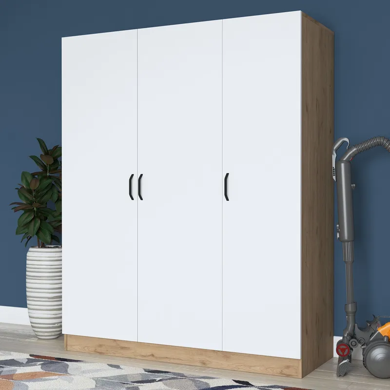 Garderobeskap Wallxpert Isla-hylle (145 x 181,9 x 55 cm) Valnøtt hvit - Valnøtt og hvit - Oppbevaring - Klesoppbevaring - Garderober & garderobesystem - Garderobeskap & klesskap