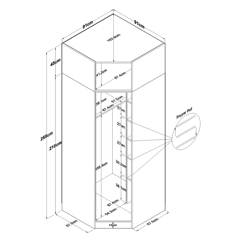 Garderobeskap Wallxpert Juna (91 x 255 x 57,5 cm) hvit - Hvit - Oppbevaring - Klesoppbevaring - Garderober & garderobesystem - Garderobeskap & klesskap