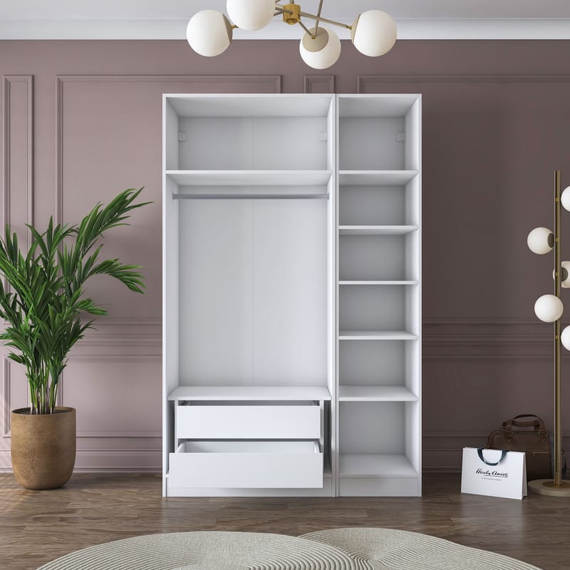 Garderobeskap Wallxpert Kira-hylle v2 (135 x 210 x 57,5 cm) Hvit - Hvit - Oppbevaring - Klesoppbevaring - Garderober & garderobesystem - Garderobeskap & klesskap