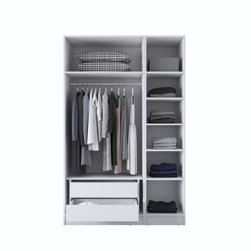 Garderobeskap Wallxpert Kira-hylle v2 (135 x 210 x 57,5 cm) Hvit - Hvit - Oppbevaring - Klesoppbevaring - Garderober & garderobesystem - Garderobeskap & klesskap