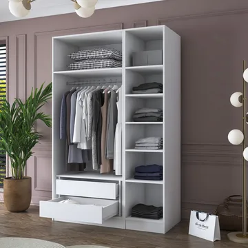 Garderobeskap Wallxpert Kira-hylle v2 (135 x 210 x 57,5 cm) Hvit - Hvit - Oppbevaring - Klesoppbevaring - Garderober & garderobesystem - Garderobeskap & klesskap