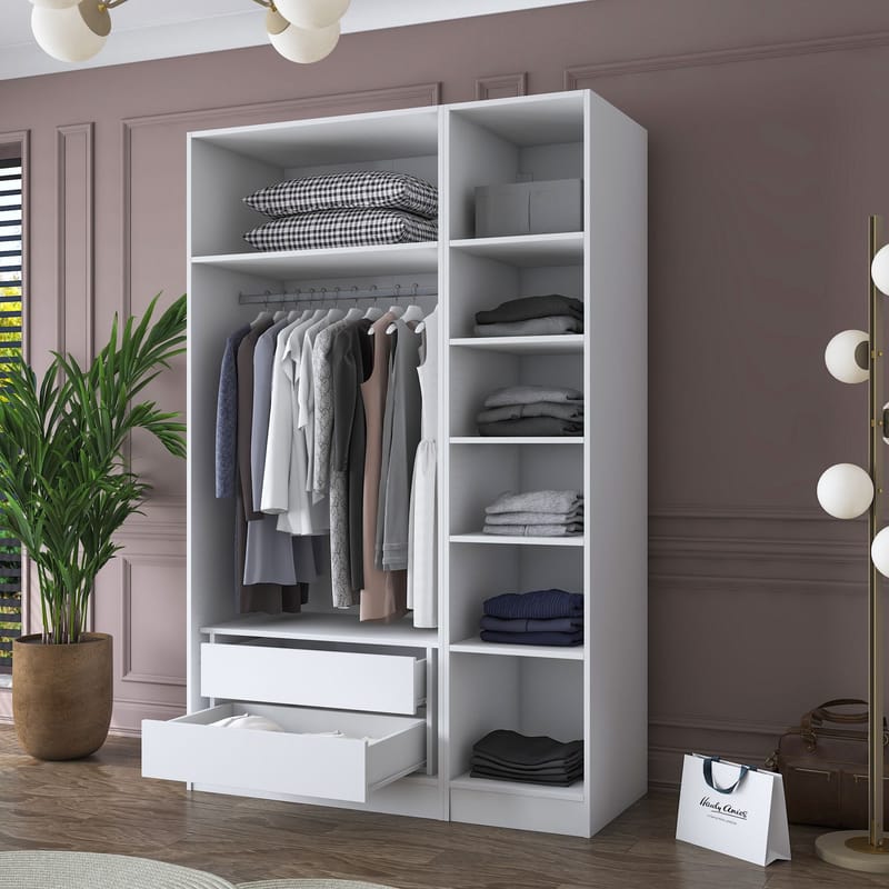 Garderobeskap Wallxpert Kira-hylle v2 (135 x 210 x 57,5 cm) Hvit - Hvit - Oppbevaring - Klesoppbevaring - Garderober & garderobesystem - Garderobeskap & klesskap