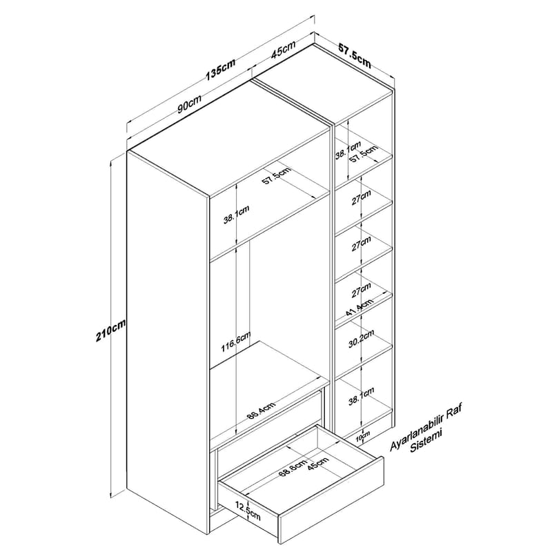Garderobeskap Wallxpert Kira-hylle v2 (135 x 210 x 57,5 cm) Hvit - Hvit - Oppbevaring - Klesoppbevaring - Garderober & garderobesystem - Garderobeskap & klesskap