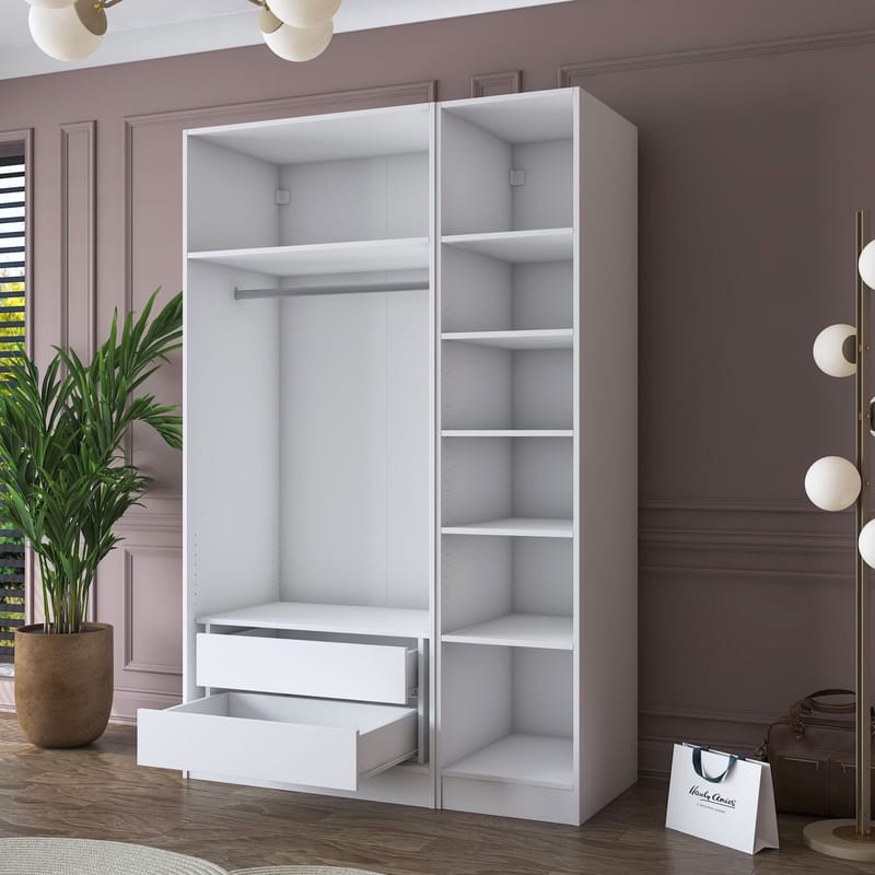 Garderobeskap Wallxpert Kira-hylle v2 (135 x 210 x 57,5 cm) Hvit - Hvit - Oppbevaring - Klesoppbevaring - Garderober & garderobesystem - Garderobeskap & klesskap