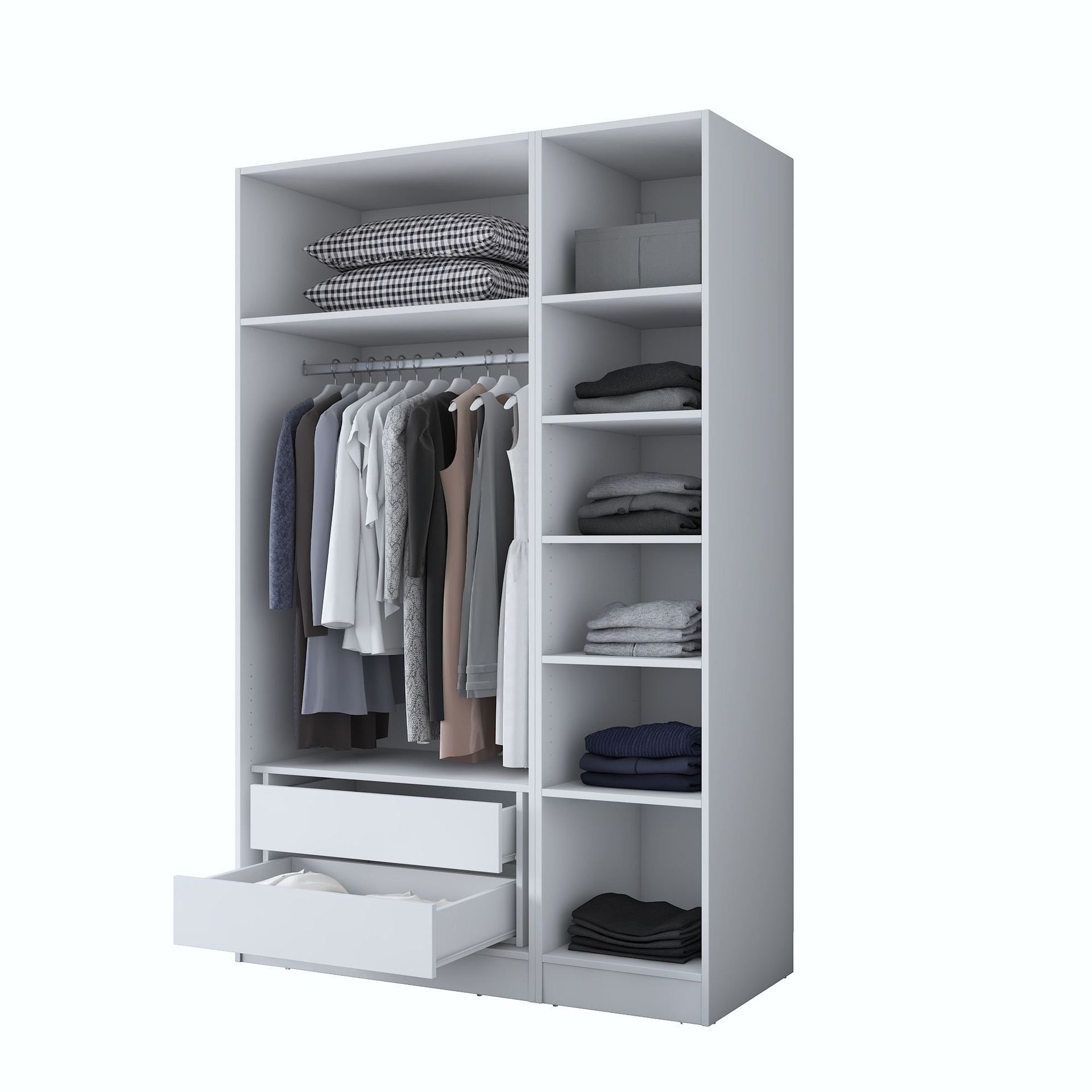 Garderobeskap Wallxpert Kira-hylle v2 (135 x 210 x 57,5 cm) Hvit - Hvit
