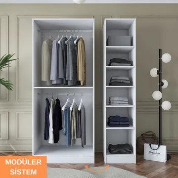 Garderobeskap Wallxpert Kira Shelf (135 x 210 x 57,5 cm) hvit - Hvit - Oppbevaring - Klesoppbevaring - Garderober & garderobesystem - Garderobeskap & klesskap