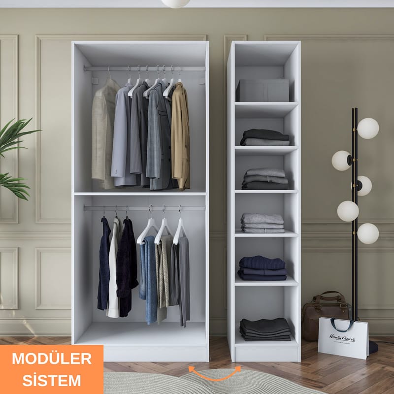 Garderobeskap Wallxpert Kira Shelf (135 x 210 x 57,5 cm) hvit - Hvit - Oppbevaring - Klesoppbevaring - Garderober & garderobesystem - Garderobeskap & klesskap