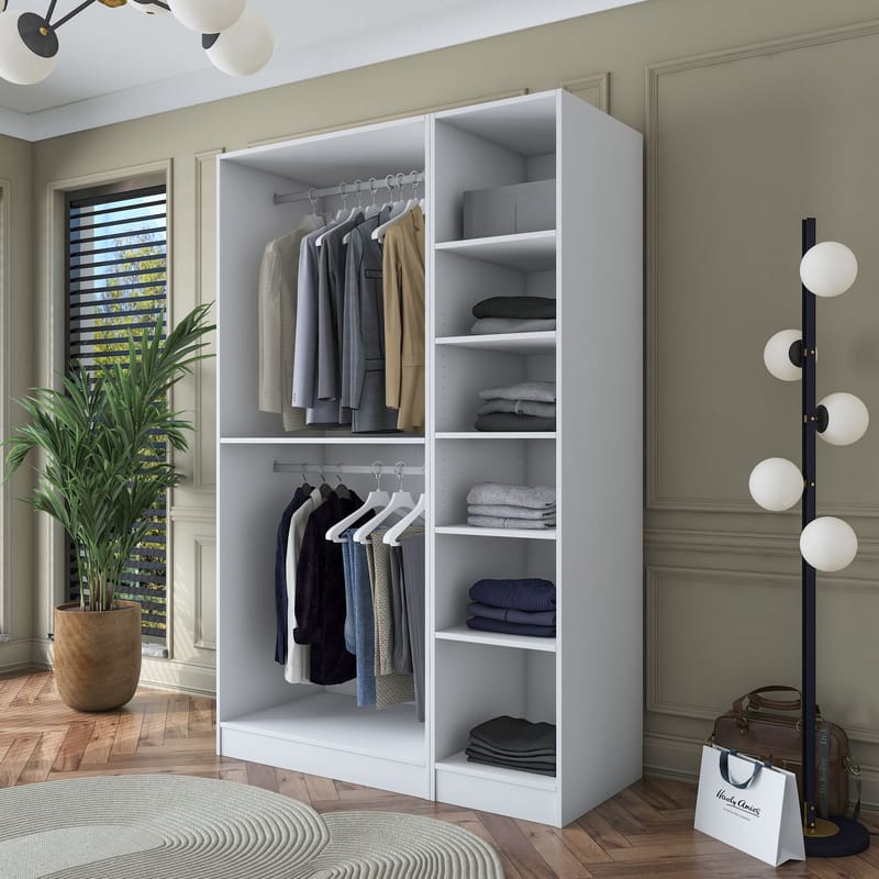 Garderobeskap Wallxpert Kira Shelf (135 x 210 x 57,5 cm) hvit - Hvit - Oppbevaring - Klesoppbevaring - Garderober & garderobesystem - Garderobeskap & klesskap