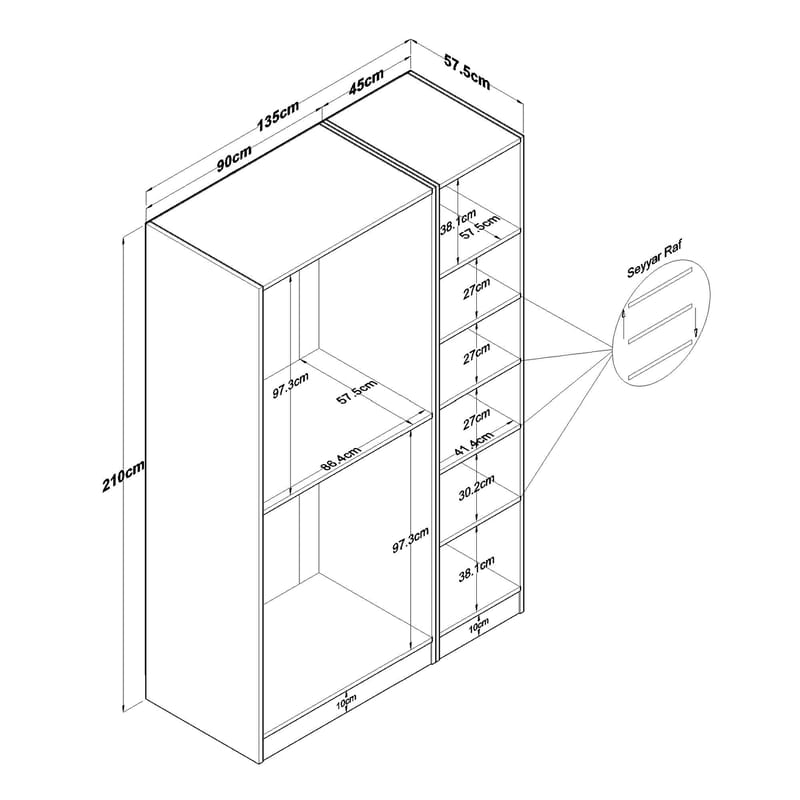 Garderobeskap Wallxpert Kira Shelf (135 x 210 x 57,5 cm) hvit - Hvit - Oppbevaring - Klesoppbevaring - Garderober & garderobesystem - Garderobeskap & klesskap