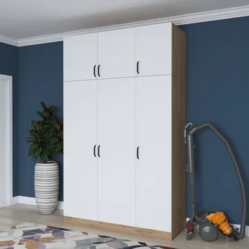 Garderobeskap Wallxpert Lora hylle (145 x 239 x 55 cm) Valnøtt hvit - Valnøtt og hvit - Oppbevaring - Klesoppbevaring - Garderober & garderobesystem - Garderobeskap & klesskap