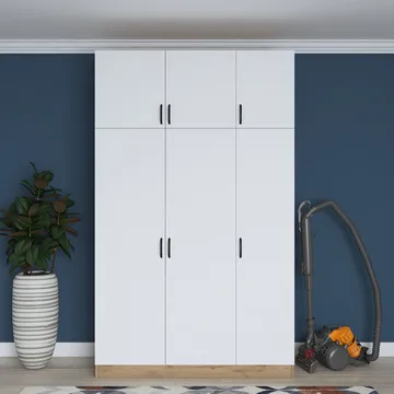 Garderobeskap Wallxpert Lora hylle (145 x 239 x 55 cm) Valnøtt hvit - Valnøtt og hvit - Oppbevaring - Klesoppbevaring - Garderober & garderobesystem - Garderobeskap & klesskap