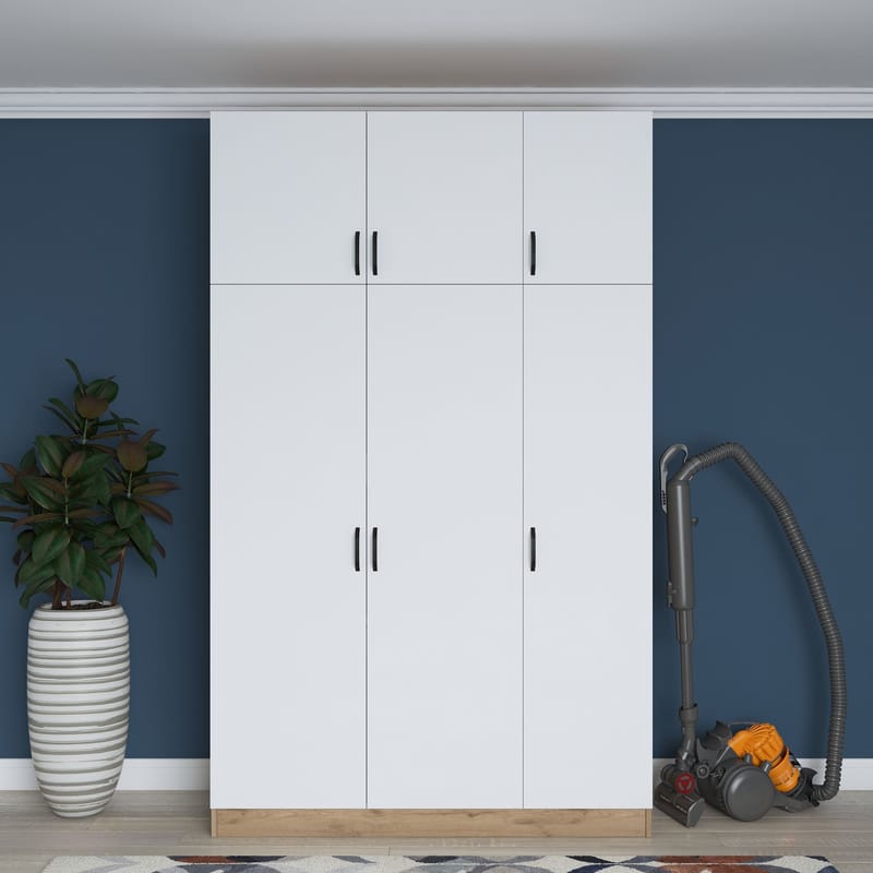 Garderobeskap Wallxpert Lora hylle (145 x 239 x 55 cm) Valnøtt hvit - Valnøtt og hvit - Oppbevaring - Klesoppbevaring - Garderober & garderobesystem - Garderobeskap & klesskap
