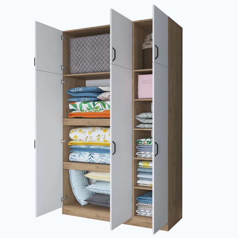 Garderobeskap Wallxpert Lora hylle (145 x 239 x 55 cm) Valnøtt hvit - Valnøtt og hvit - Oppbevaring - Klesoppbevaring - Garderober & garderobesystem - Garderobeskap & klesskap