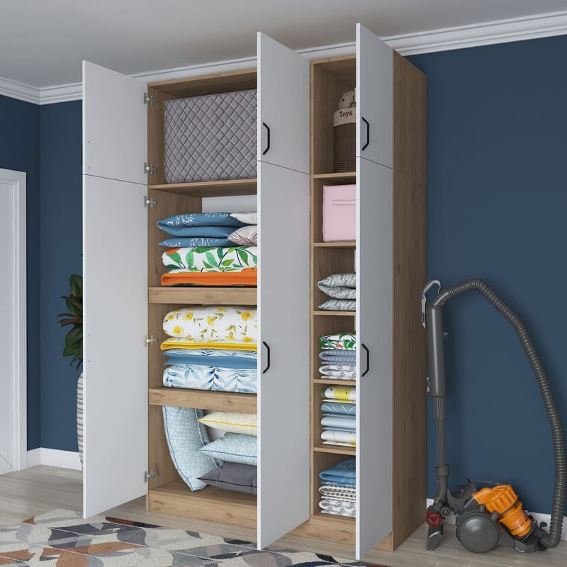 Garderobeskap Wallxpert Lora hylle (145 x 239 x 55 cm) Valnøtt hvit - Valnøtt og hvit - Oppbevaring - Klesoppbevaring - Garderober & garderobesystem - Garderobeskap & klesskap