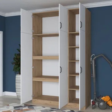 Garderobeskap Wallxpert Lora hylle (145 x 239 x 55 cm) Valnøtt hvit - Valnøtt og hvit - Oppbevaring - Klesoppbevaring - Garderober & garderobesystem - Garderobeskap & klesskap